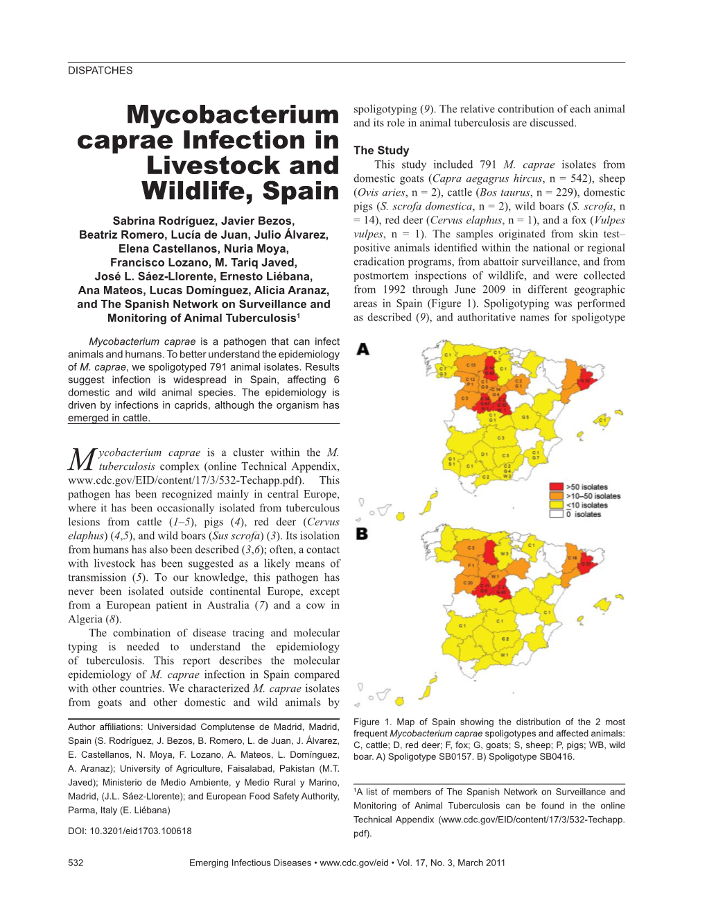 Mycobacterium Caprae Infection in Livestock and Wildlife, Spain
