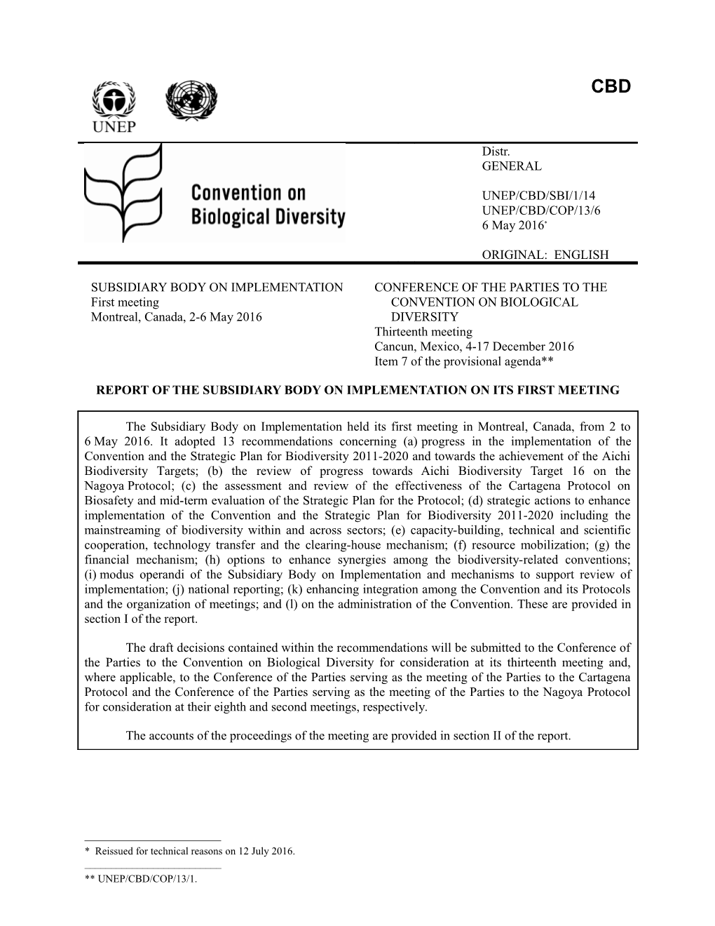 Report of SBI-1