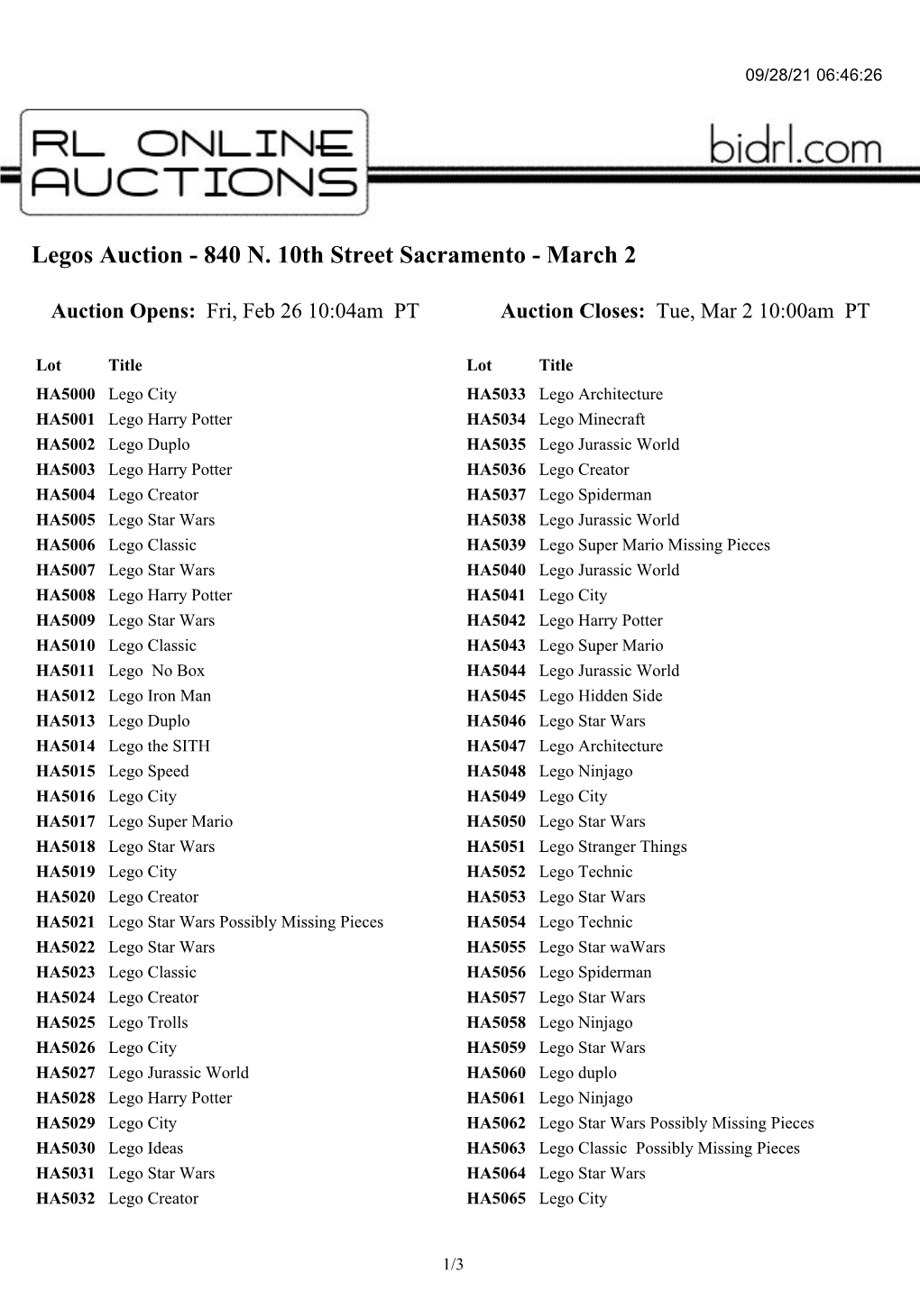 Legos Auction - 840 N