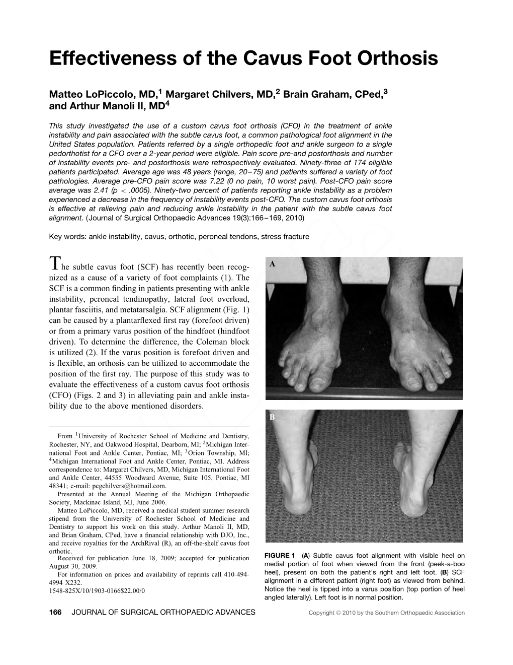Effectiveness of the Cavus Foot Orthosis