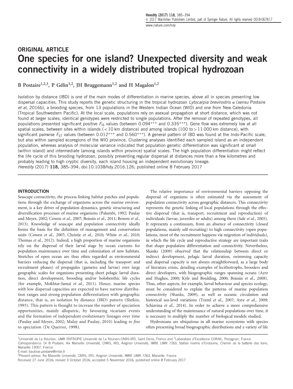 Unexpected Diversity and Weak Connectivity in a Widely Distributed Tropical Hydrozoan