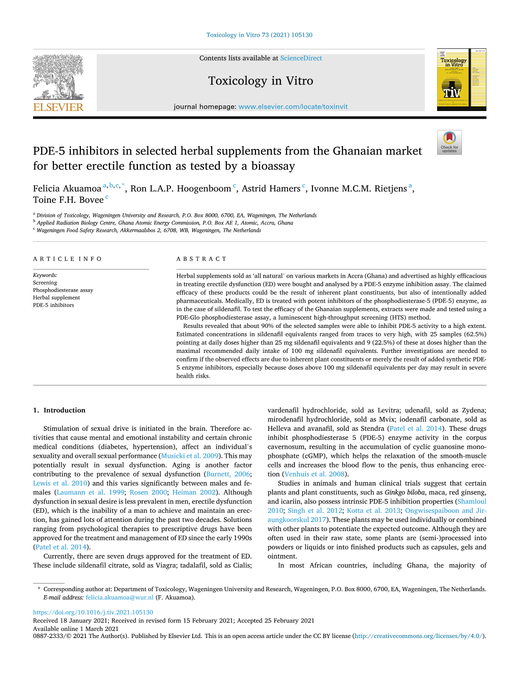 PDE-5 Inhibitors in Selected Herbal Supplements from the Ghanaian Market for Better Erectile Function As Tested by a Bioassay