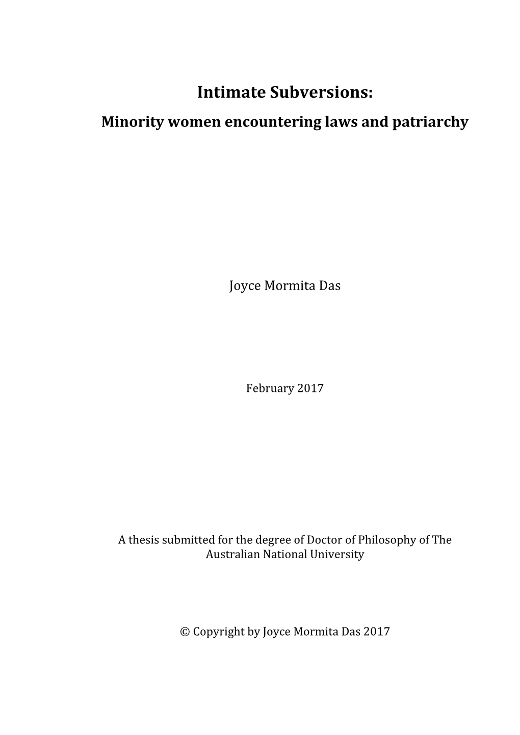 Intimate Subversions: Minority Women Encountering Laws and Patriarchy