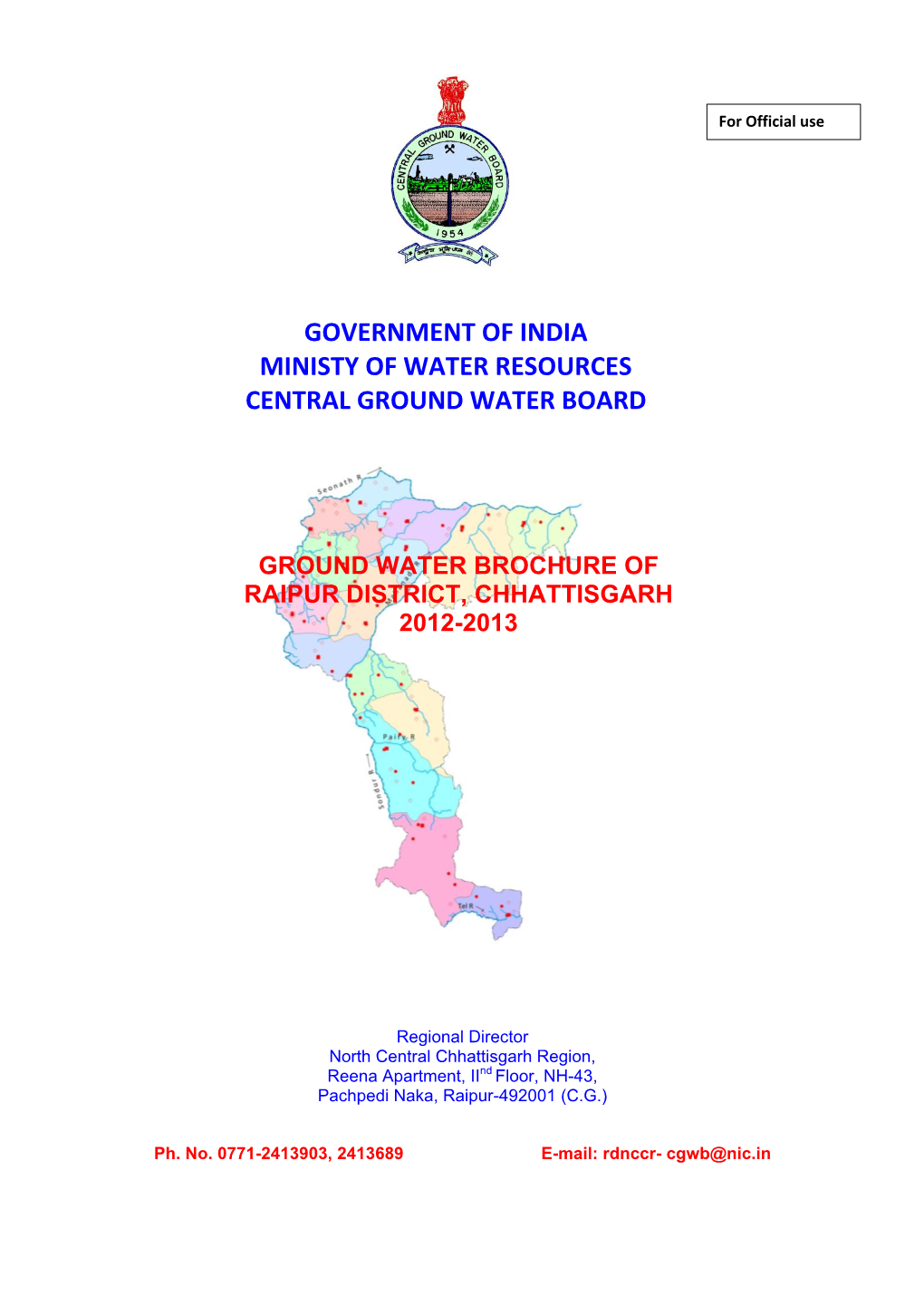 Ground Water Brochure of Raipur District, Chhattisgarh 2012-2013
