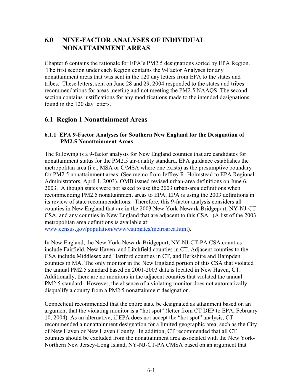 Nine Factor Analyses of Individual Nonattainment Areas (PDF)