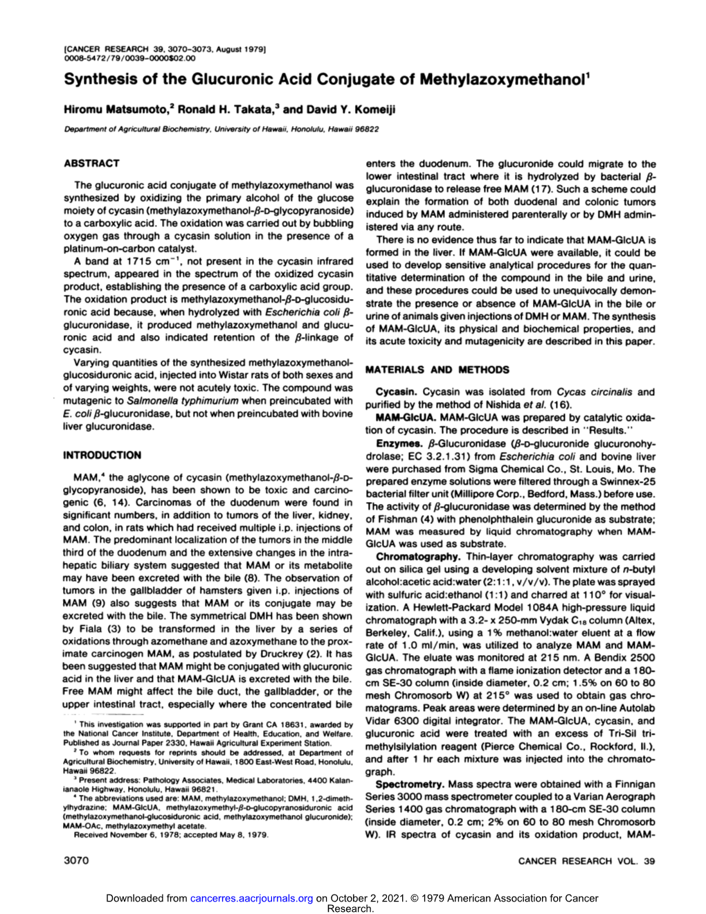 Synthesis of the Glucuronic Acid Conjugate of Methylazoxymethanol'