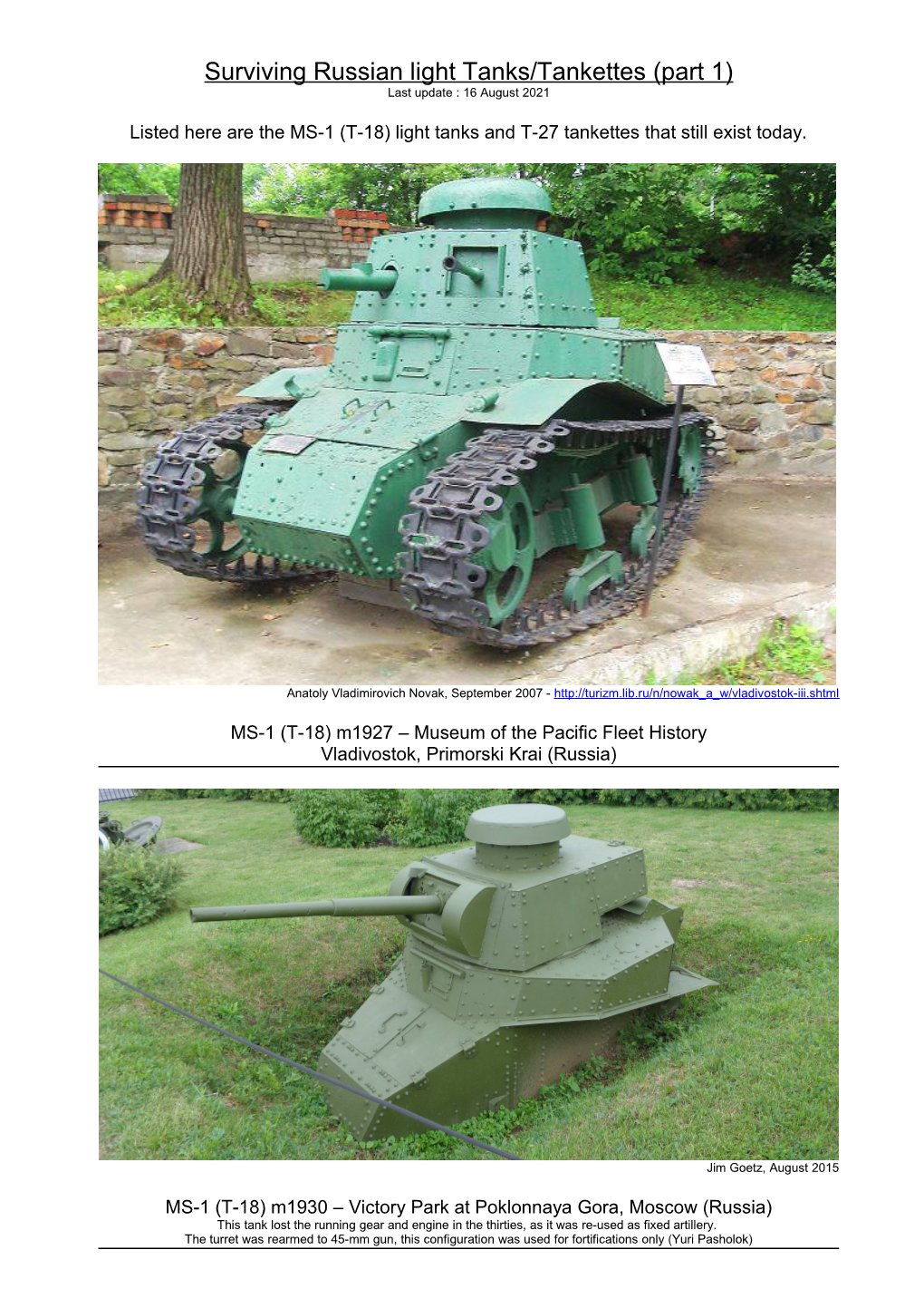 Light Tanks and T-27 Tankettes That Still Exist Today