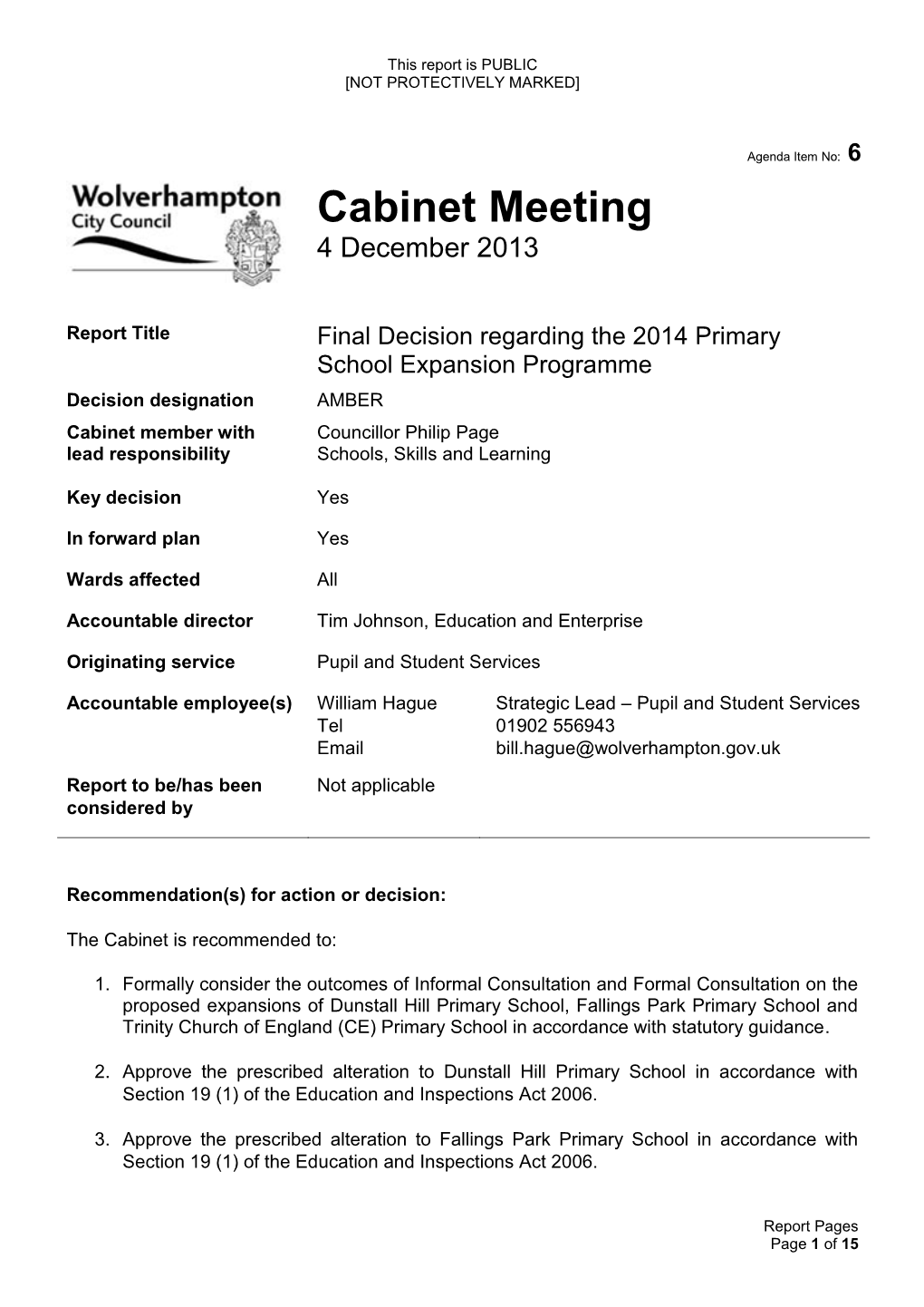 Cabinet Member Consultation