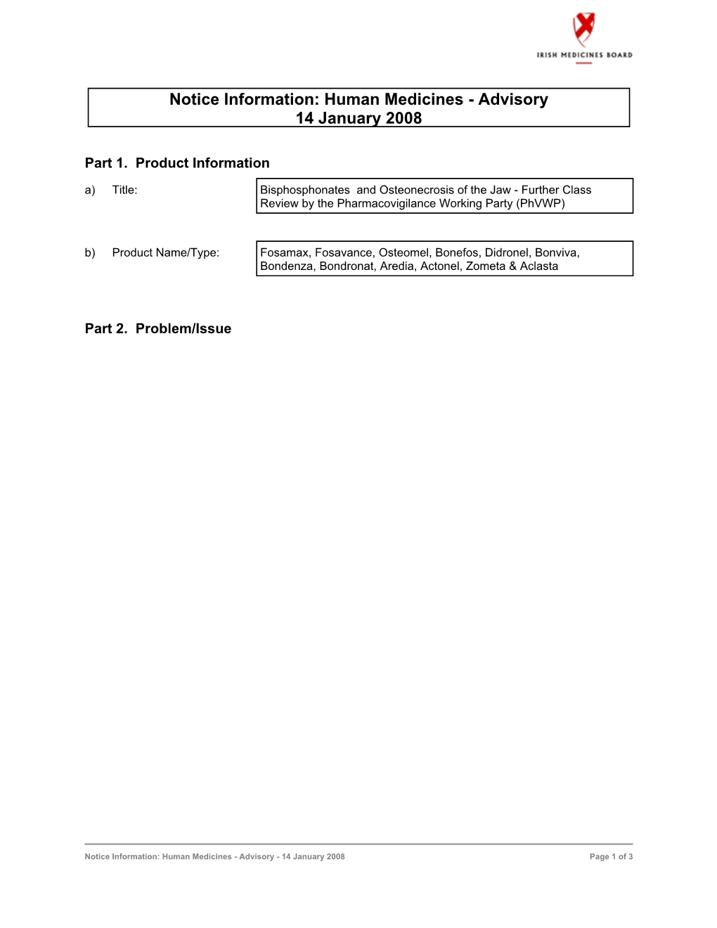 Human Medicines - Advisory 14 January 2008