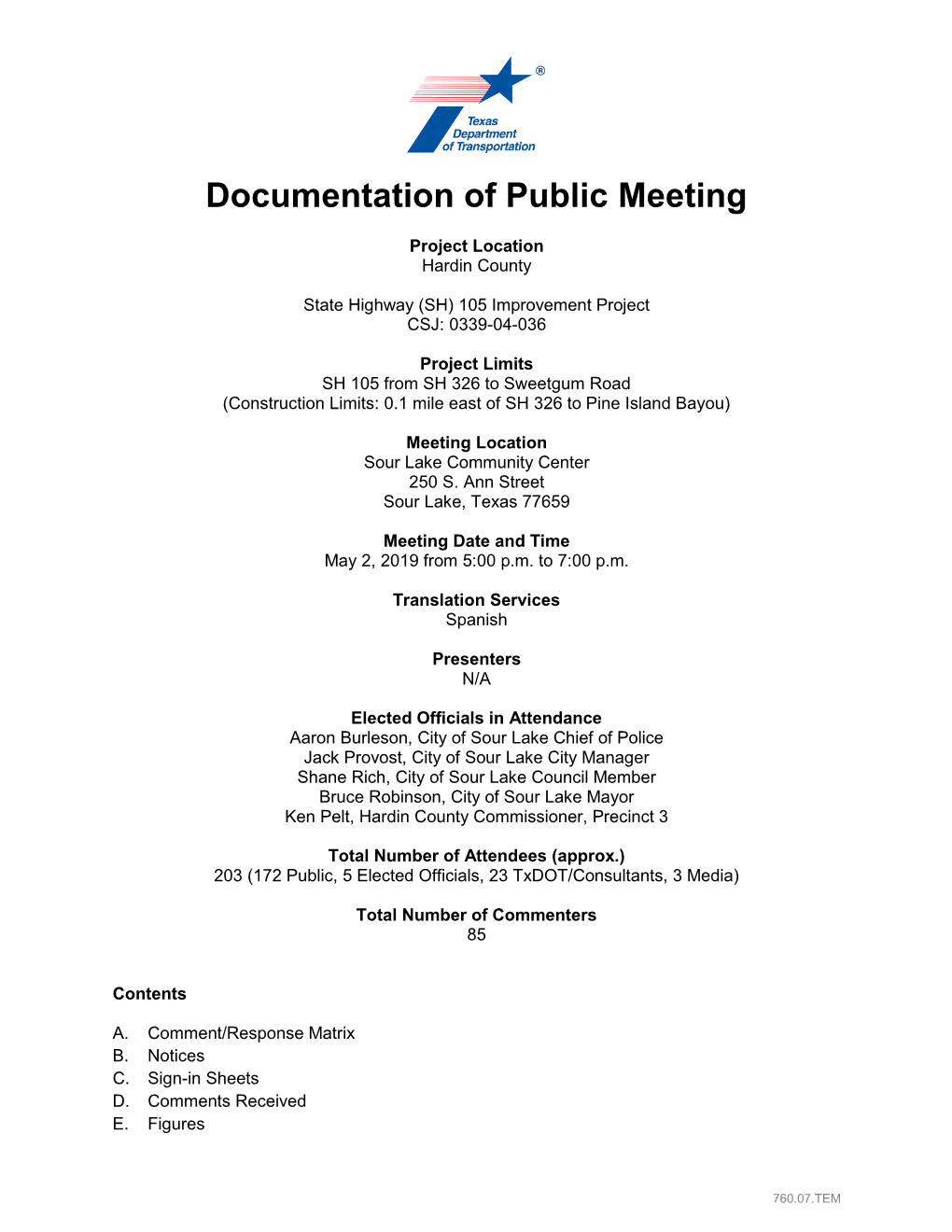 Public Meeting Summary Report