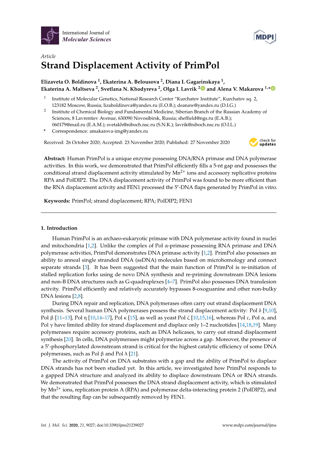 Strand Displacement Activity of Primpol