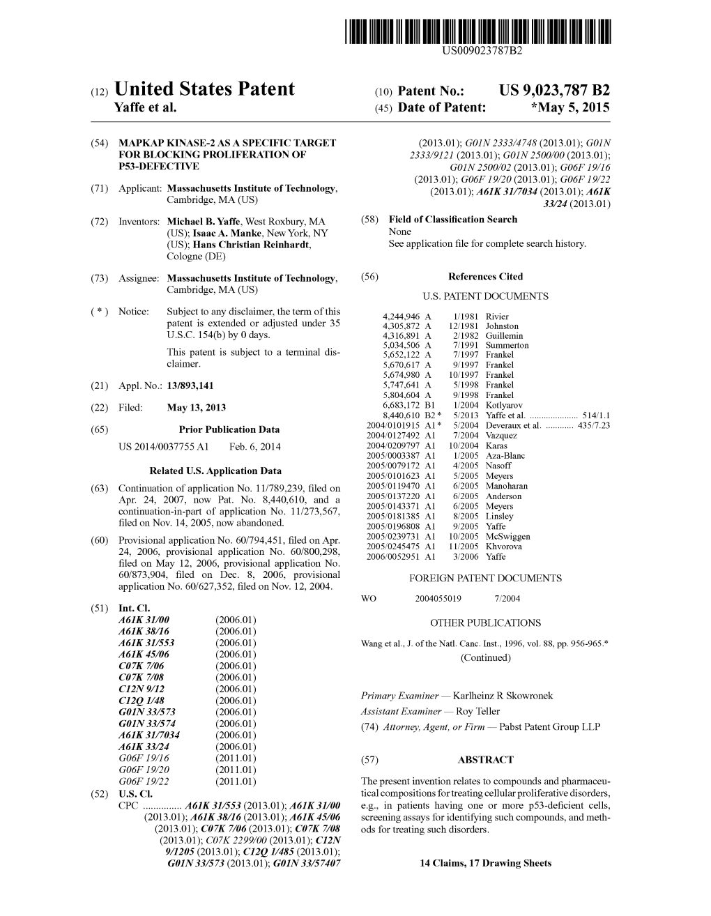 (12) United States Patent (10) Patent No.: US 9,023,787 B2 Yaffe Et Al