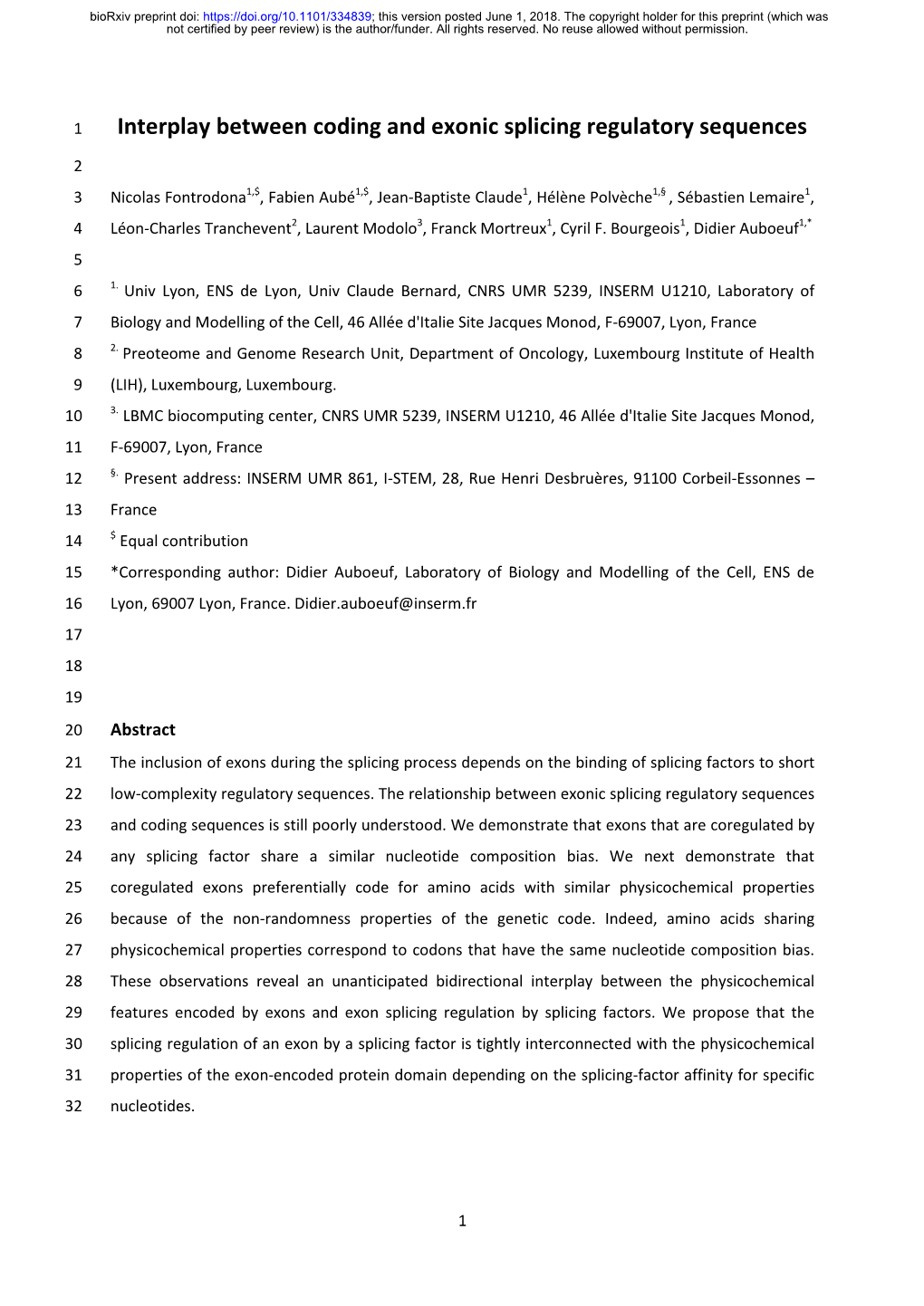 Interplay Between Coding and Exonic Splicing Regulatory Sequences