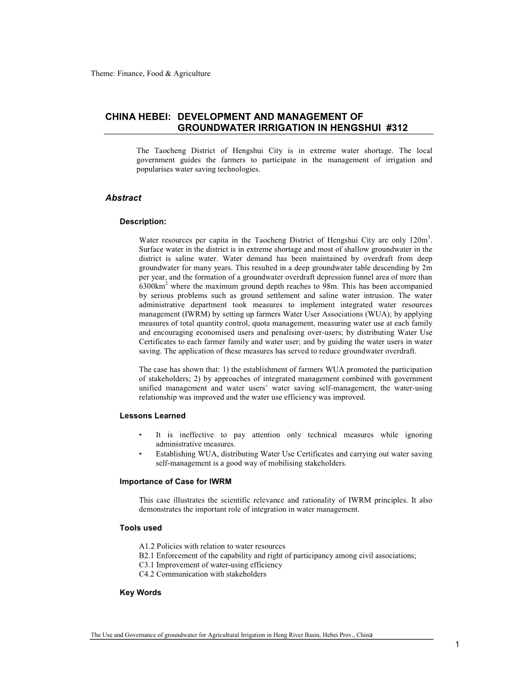 China Hebei: Development and Management of Groundwater Irrigation in Hengshui #312
