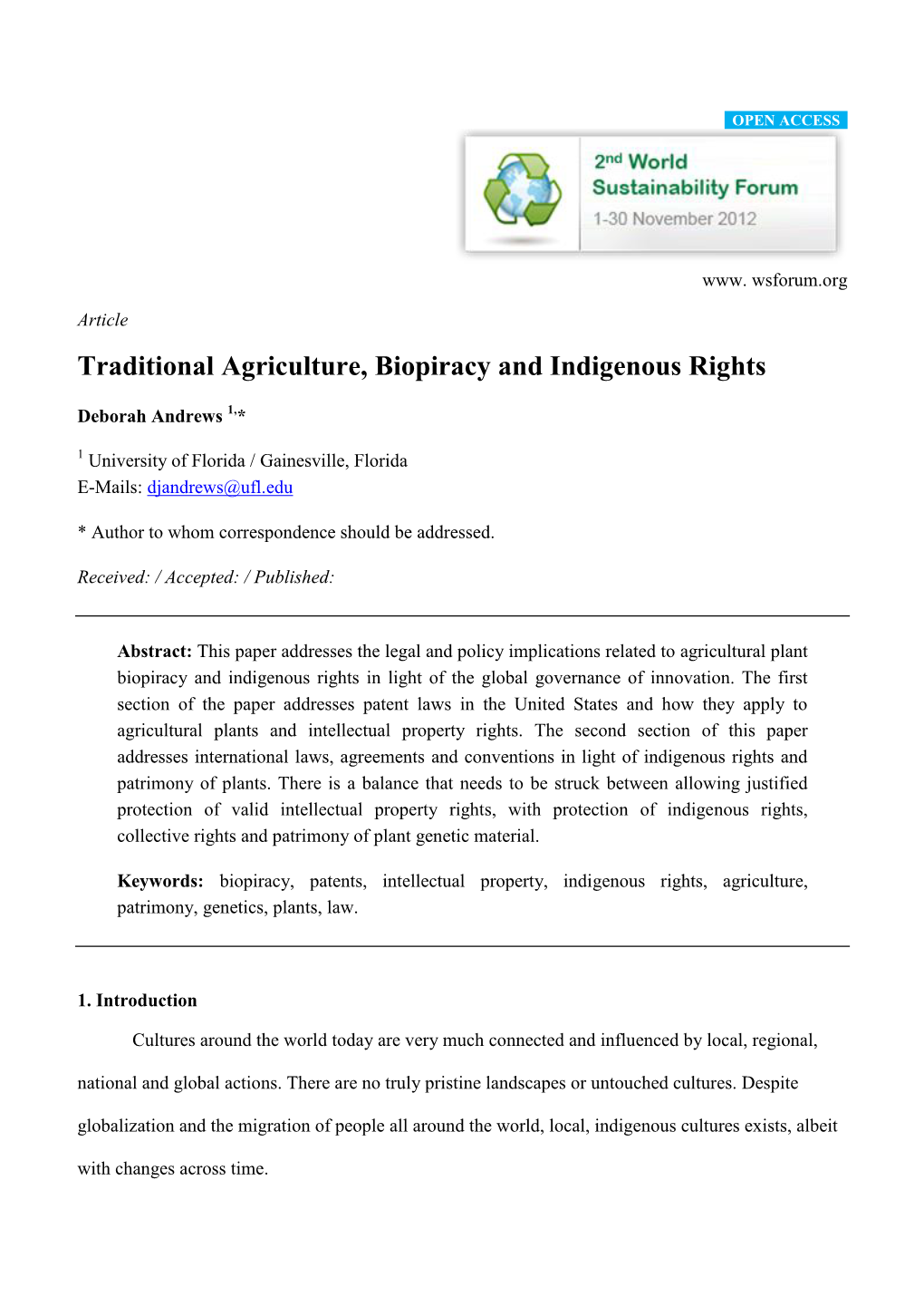 Traditional Agriculture, Biopiracy and Indigenous Rights