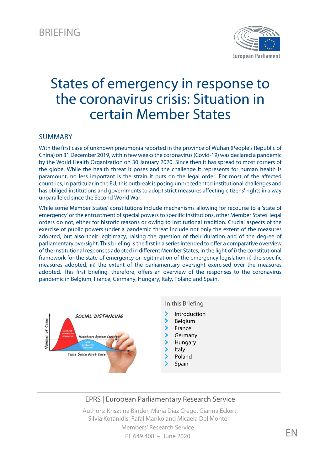 States of Emergency in Response to the Coronavirus Crisis: Situation in Certain Member States