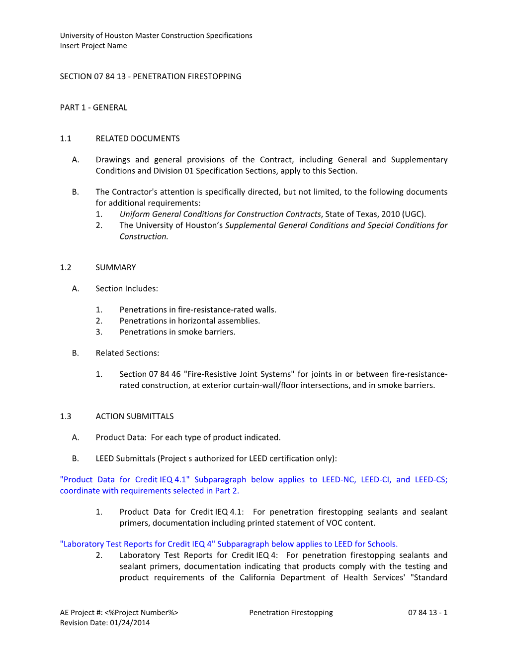 Section 07 84 13 ‐ Penetration Firestopping