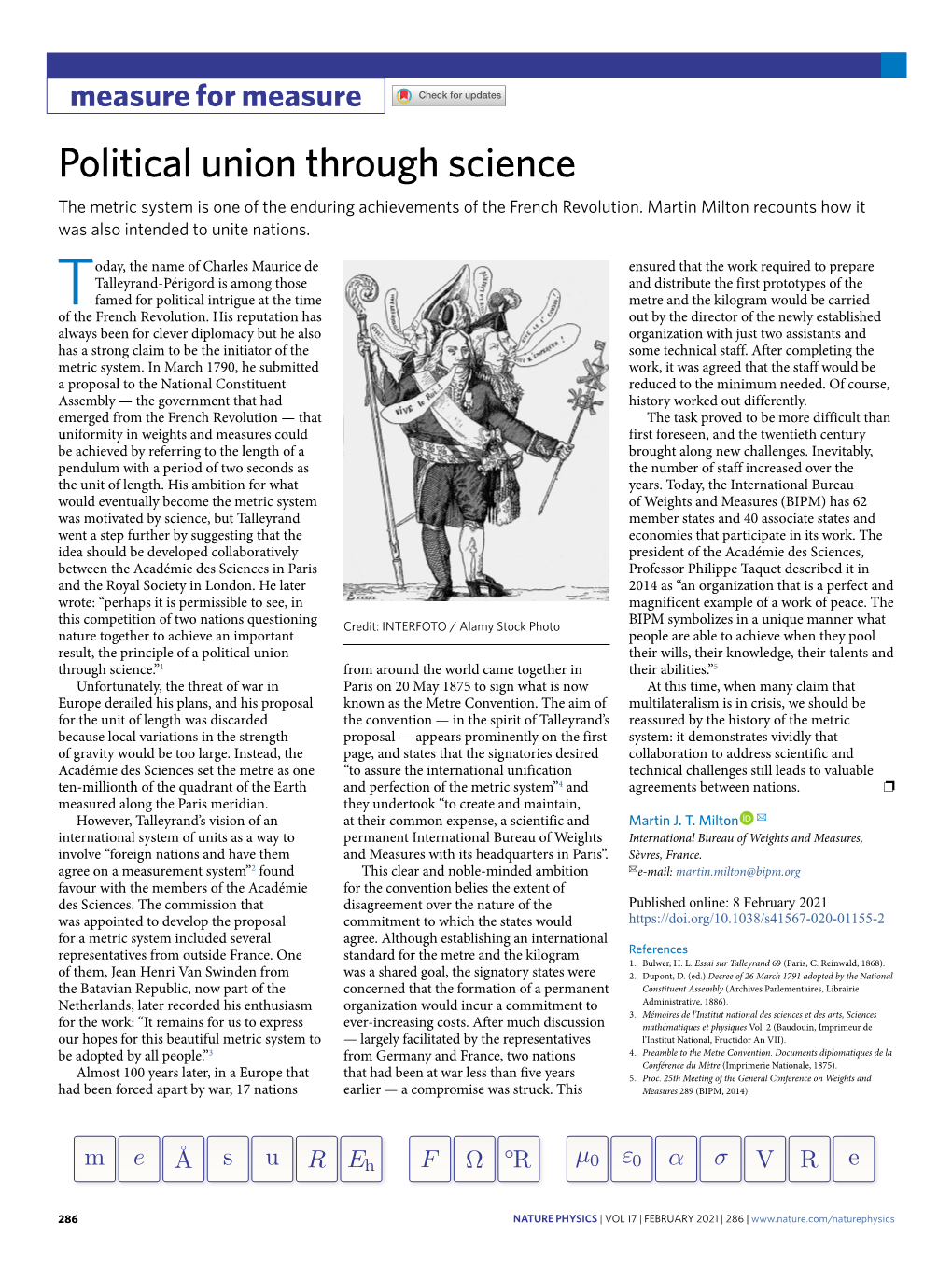 Political Union Through Science the Metric System Is One of the Enduring Achievements of the French Revolution