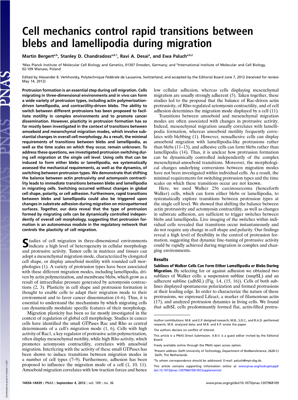 Cell Mechanics Control Rapid Transitions Between Blebs and Lamellipodia During Migration