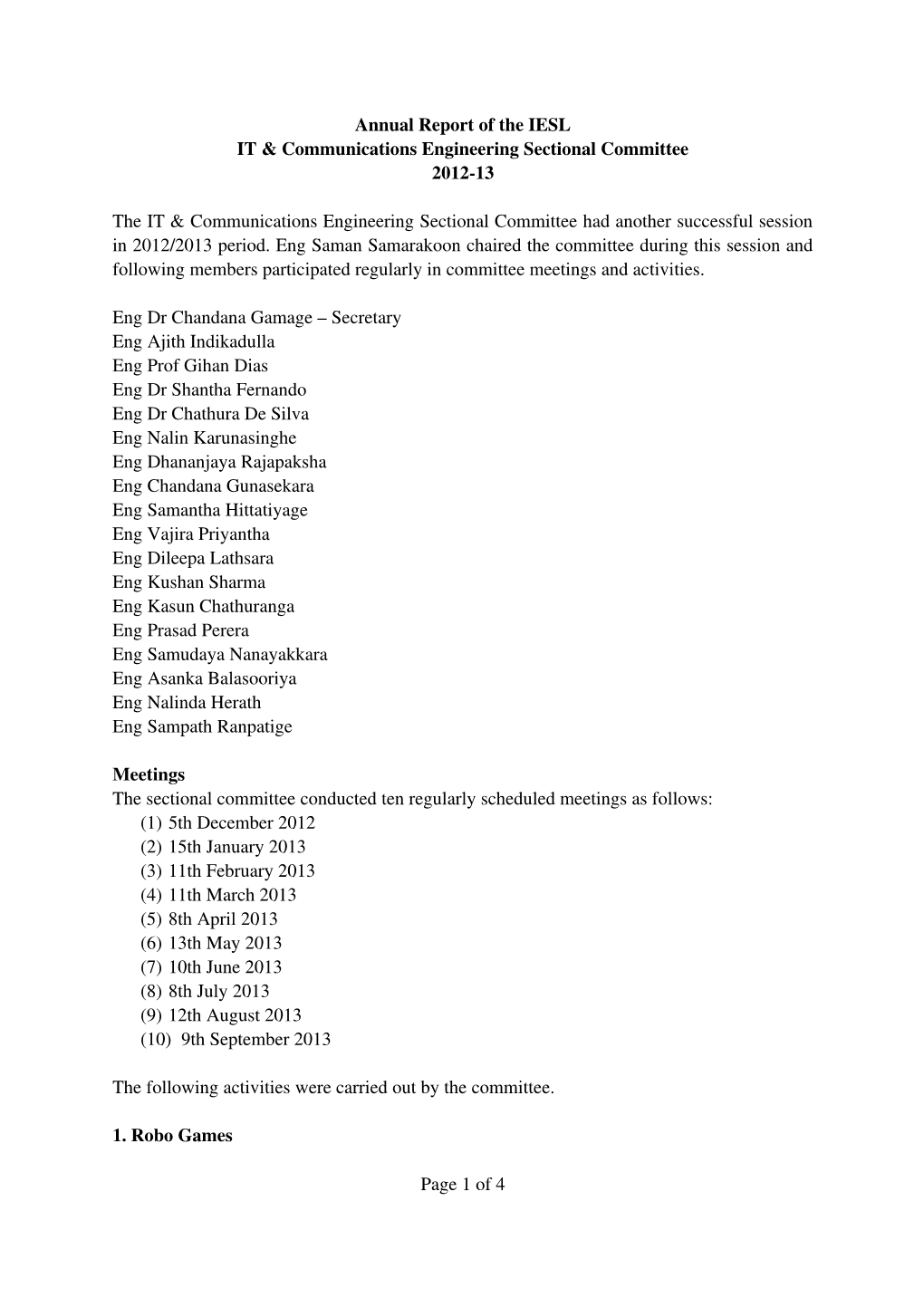 Annual Report of the IESL IT & Communications Engineering Sectional Committee 2012-13