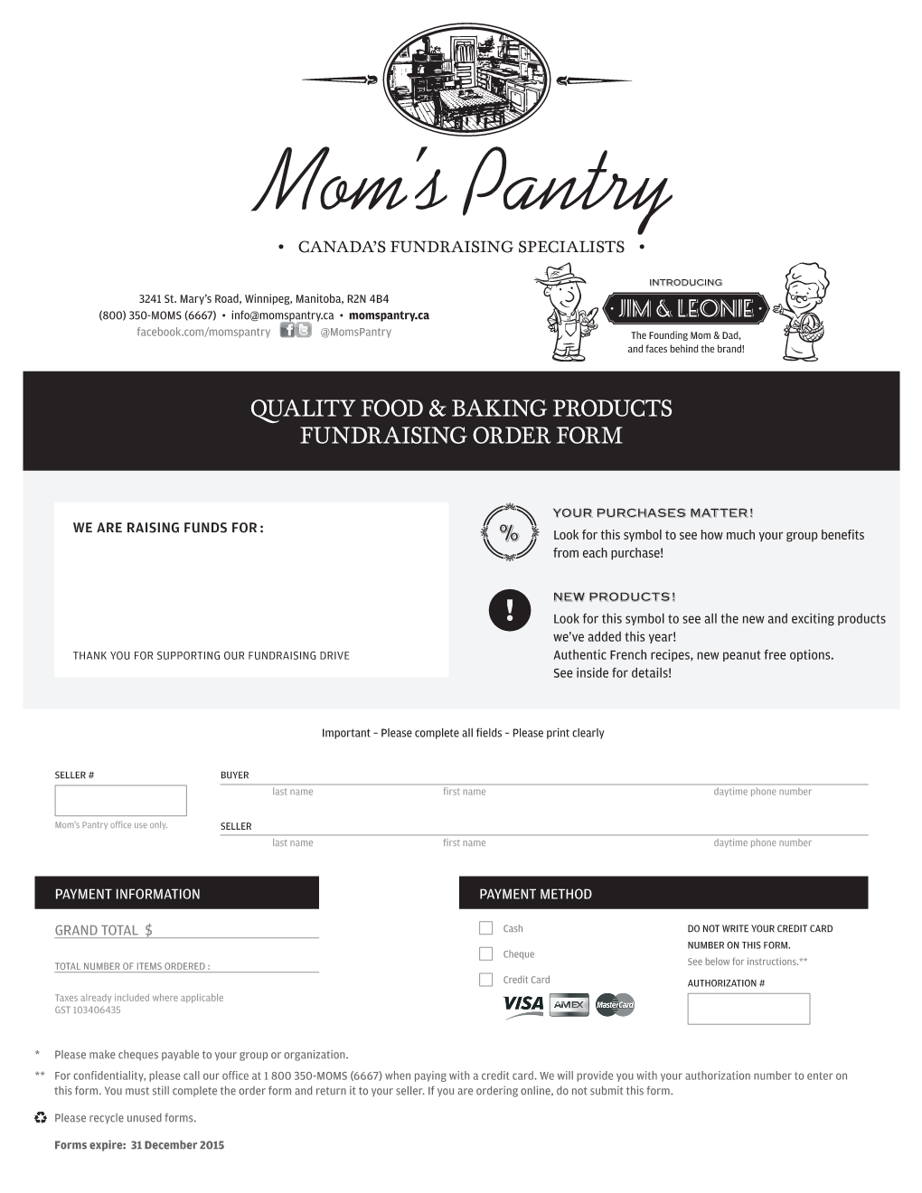 Quality Food & Baking Products Fundraising Order Form