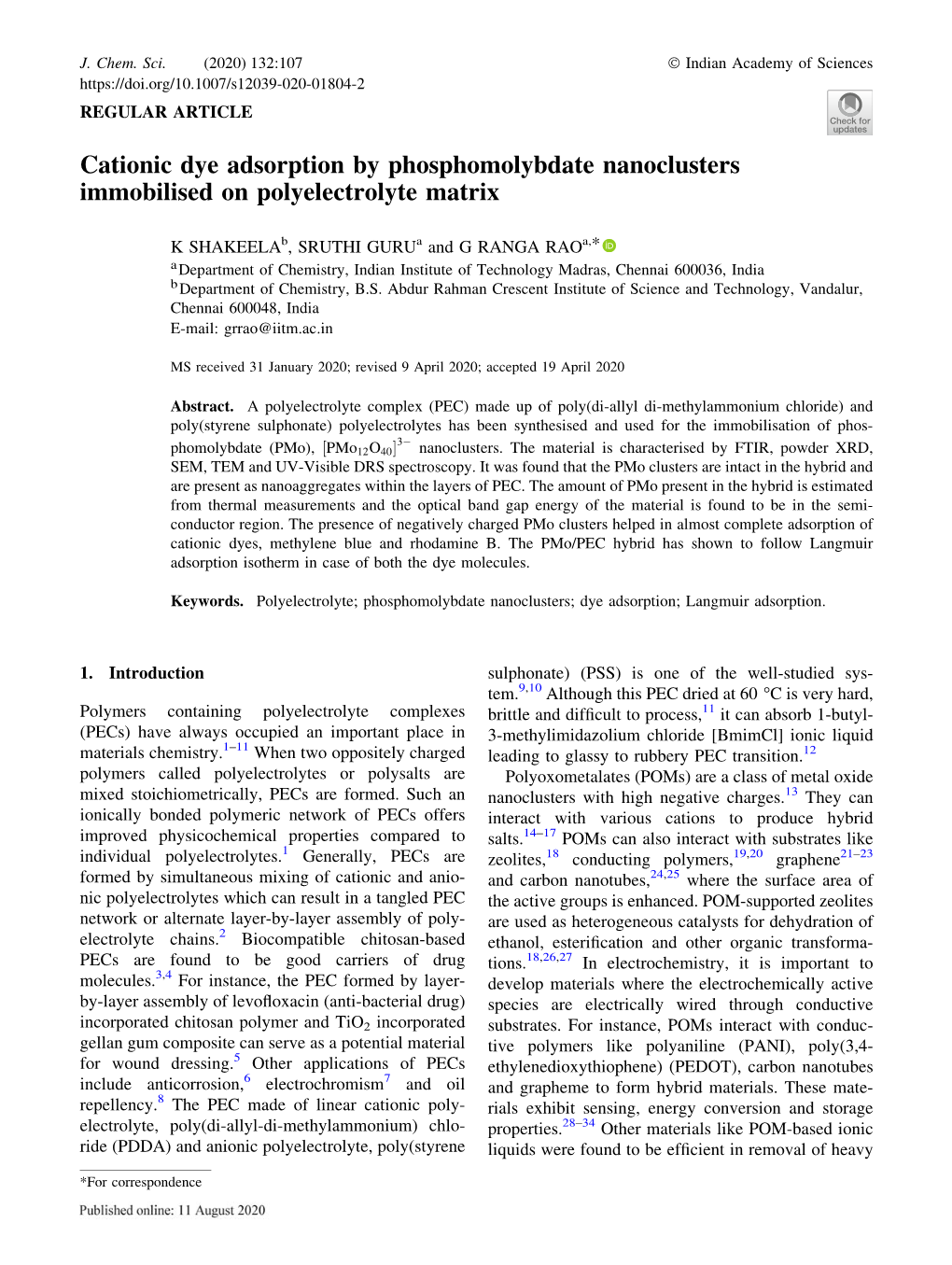 Cationic Dye Adsorption by Phosphomolybdate Nanoclusters Immobilised on Polyelectrolyte Matrix