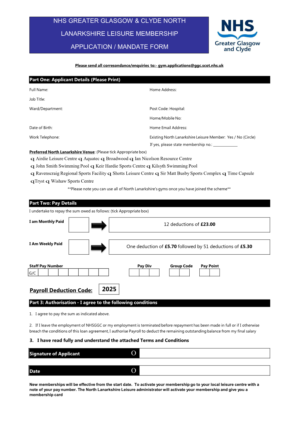 Nhs Greater Glasgow & Clyde North Lanarkshire Leisure Membership