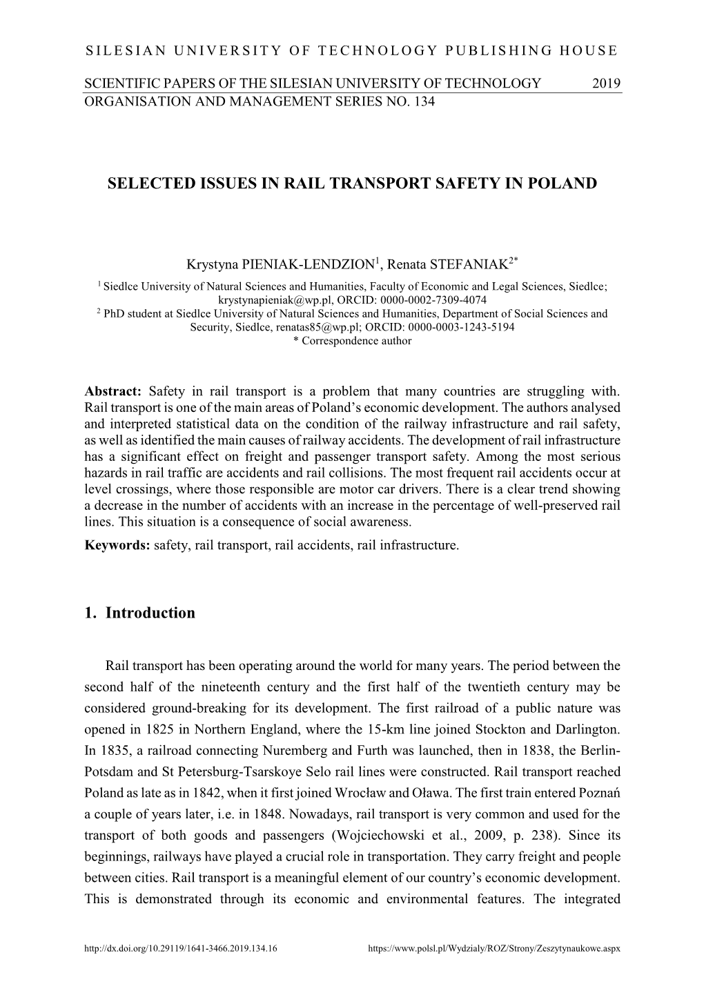 Selected Issues in Rail Transport Safety in Poland