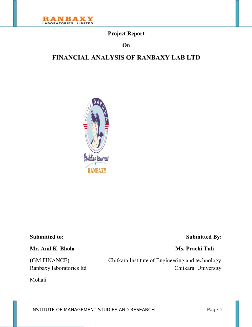 Financial Analysis of Ranbaxy Lab Ltd