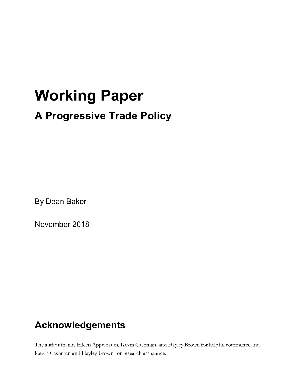 Working Paper a Progressive Trade Policy