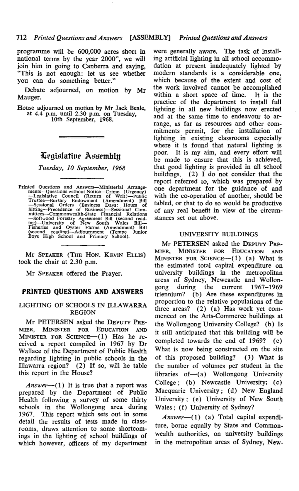 1J.Jr Gtnluttur .Annrmbly Be Made to Ensure That This Is Achieved, Tuesday, 10 September, 1968 That Good Lighting Is Provided in All School Buildings