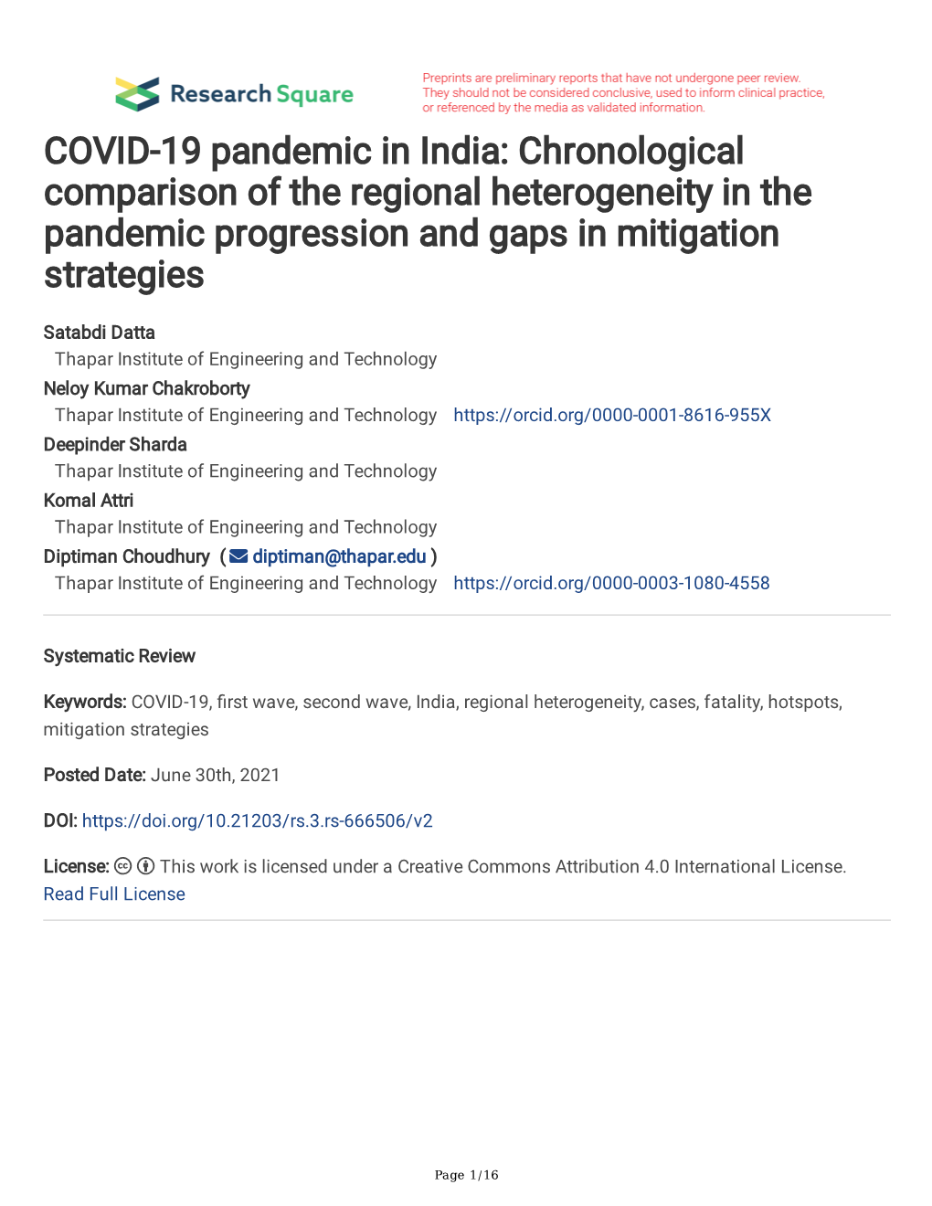 COVID-19 Pandemic in India: Chronological Comparison of the Regional Heterogeneity in the Pandemic Progression and Gaps in Mitigation Strategies