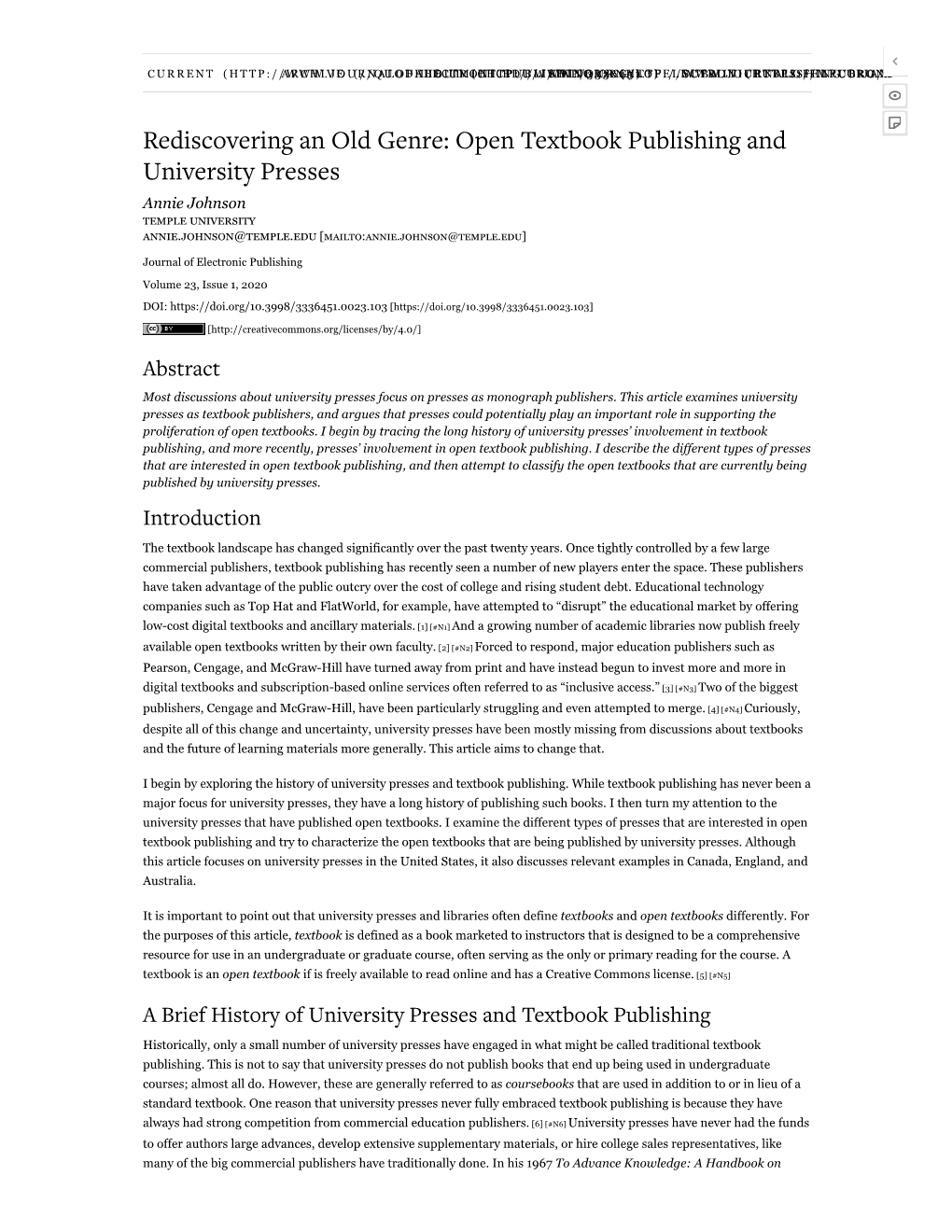 Open Textbook Publishing and University Presses Annie Johnson ������ ���������� �����.�������@������.��� [������:�����.�������@������.���]