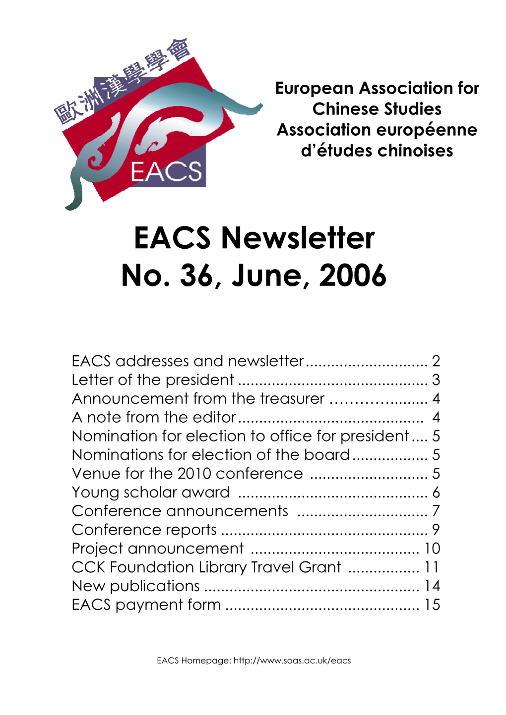 EACS Newsletter No. 36, June, 2006