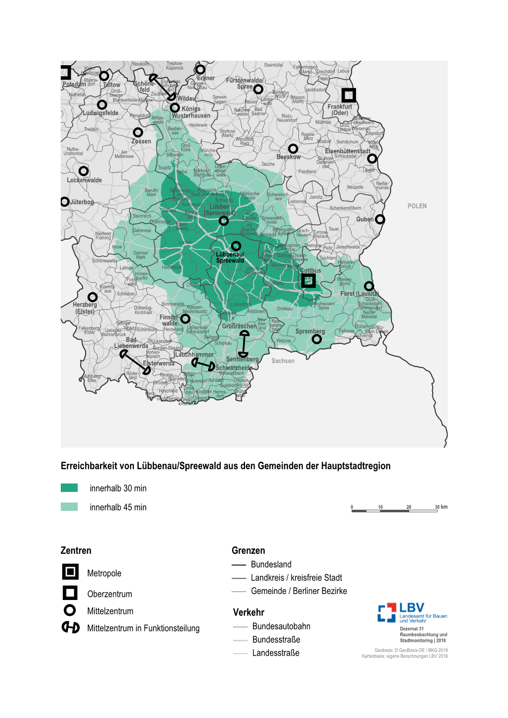 Detailkarte Erreichbarkeit Lübbenau/Spreewald