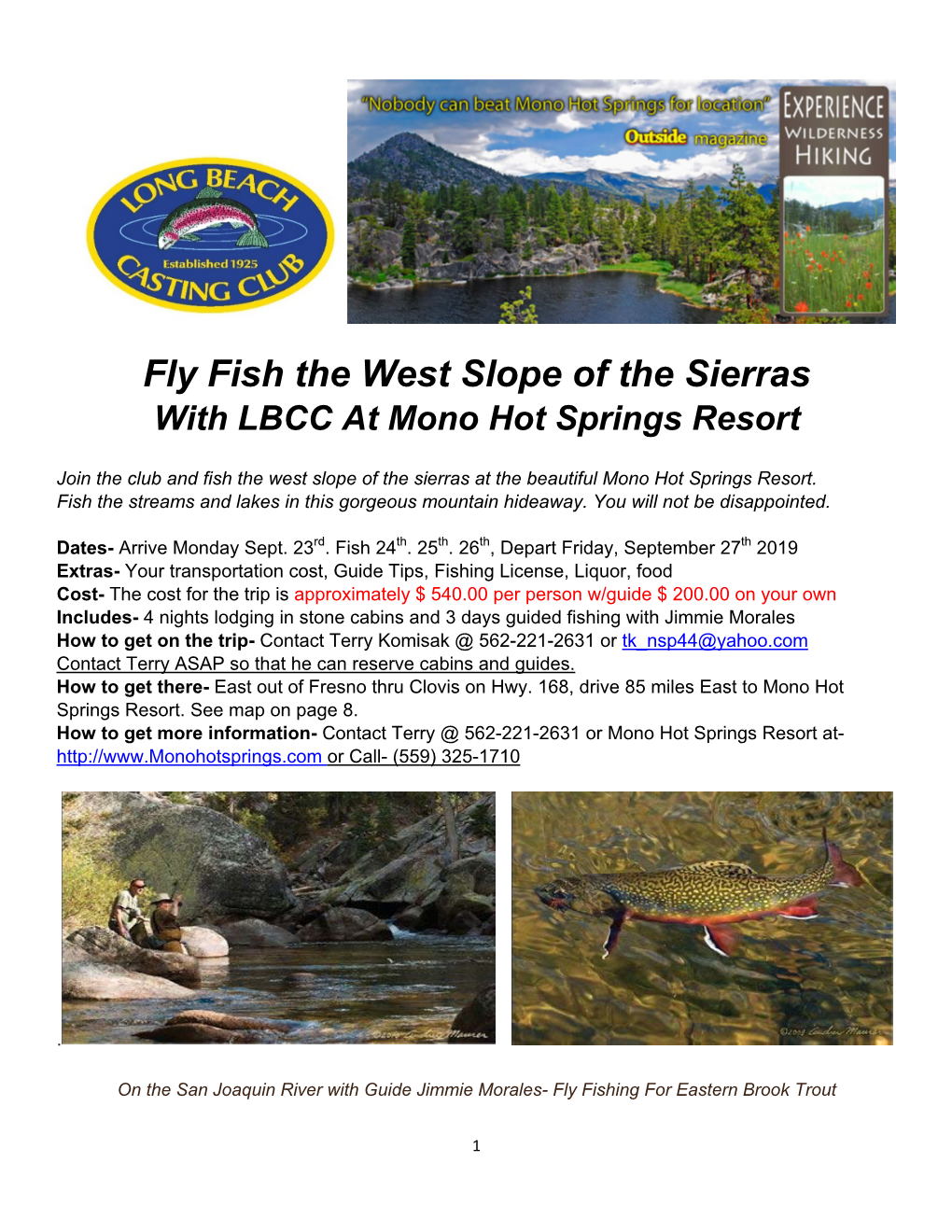 Fly Fish the West Slope of the Sierras with LBCC at Mono Hot Springs Resort