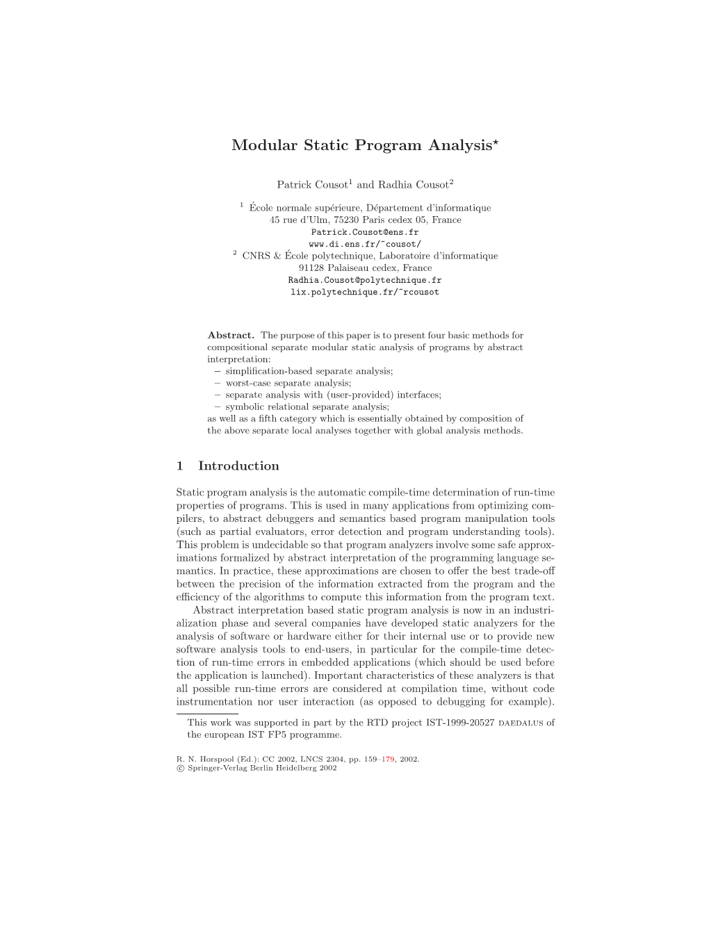 Modular Static Program Analysis
