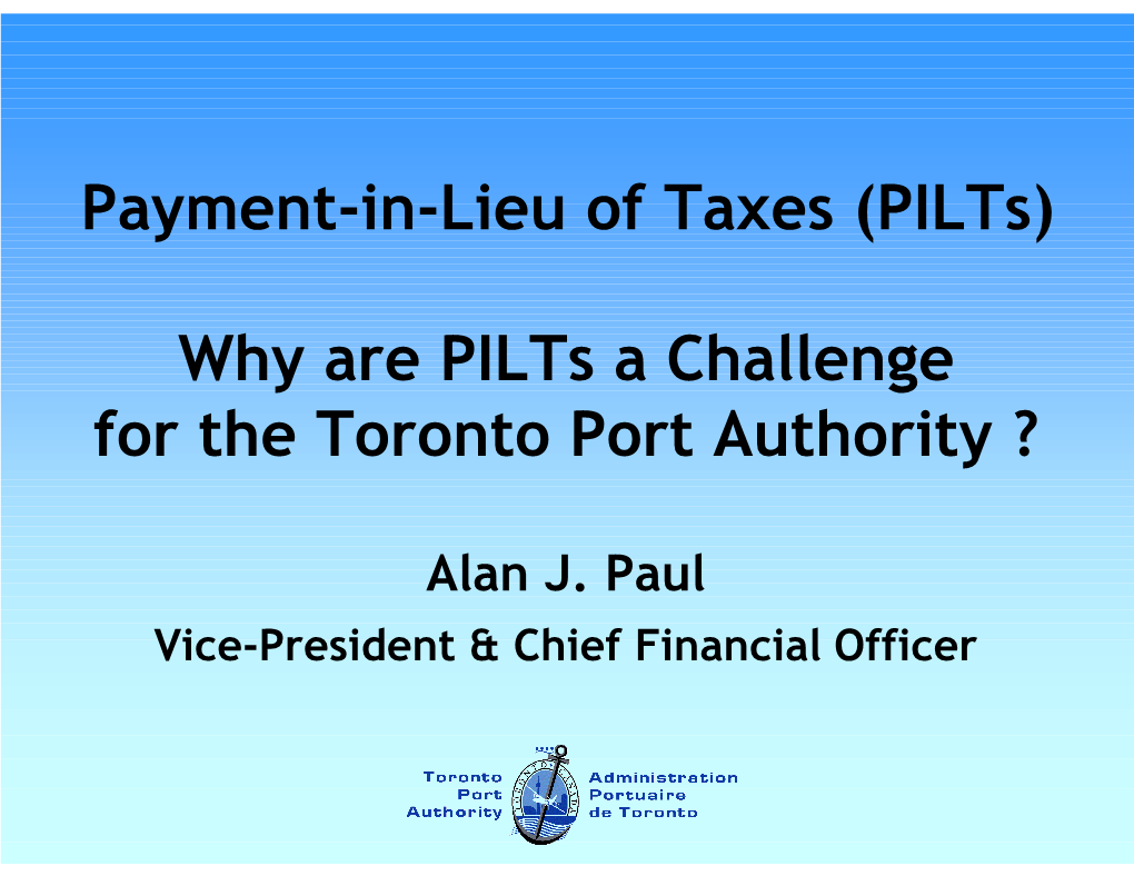 Payment-In-Lieu of Taxes (Pilts) Why Are