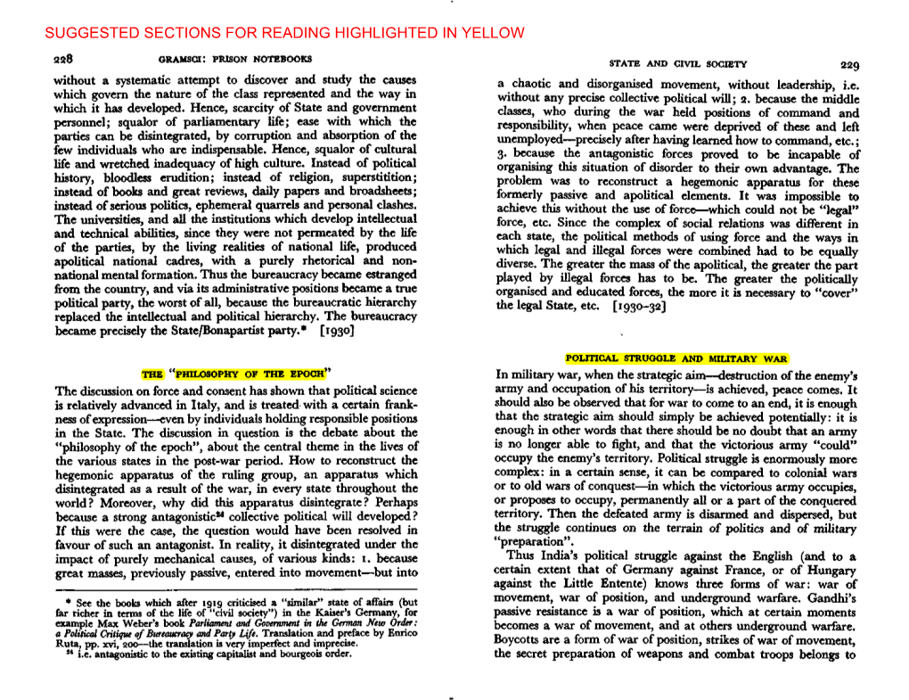 Suggested Sections for Reading Highlighted In