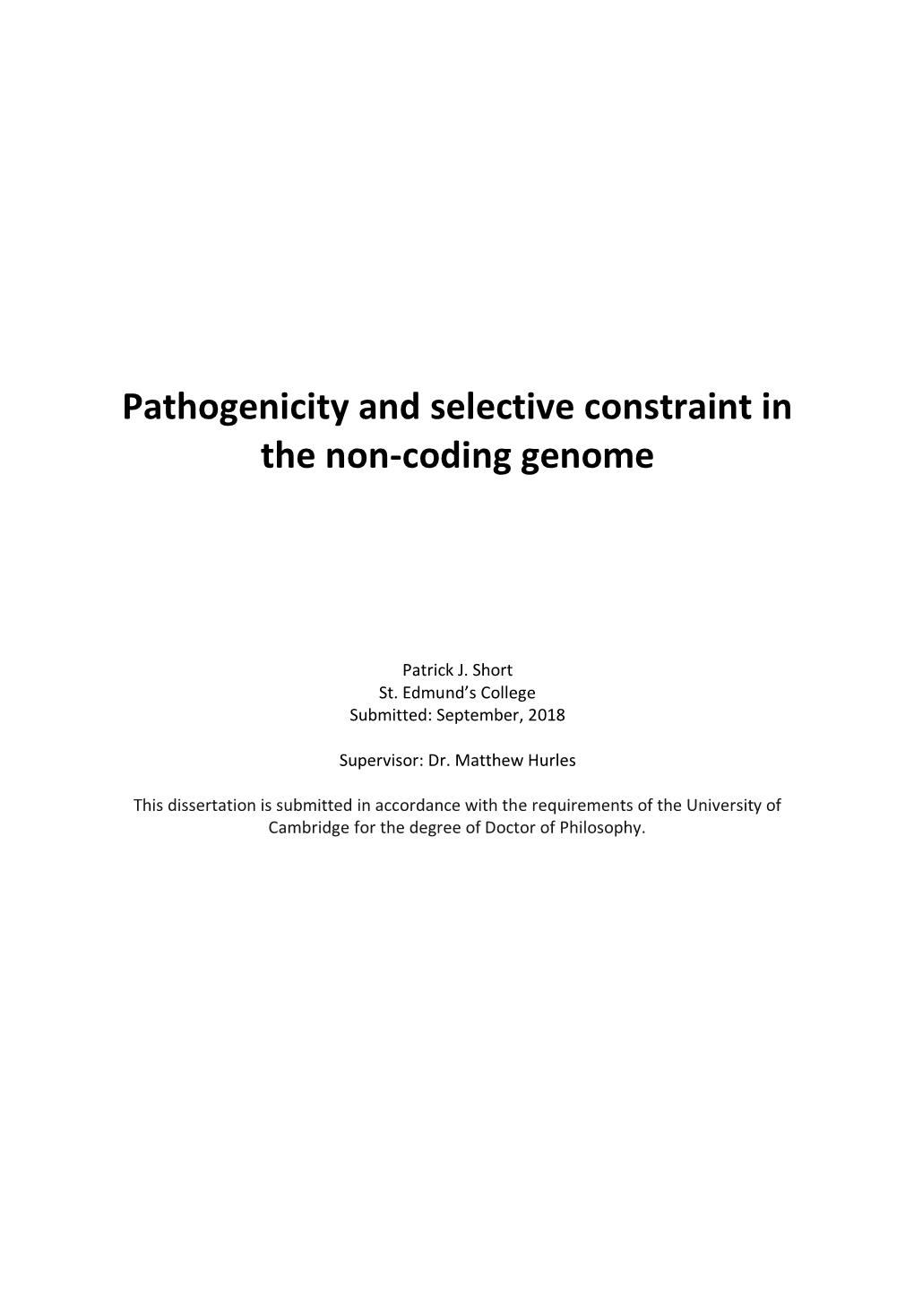 Pathogenicity and Selective Constraint in the Non-Coding Genome
