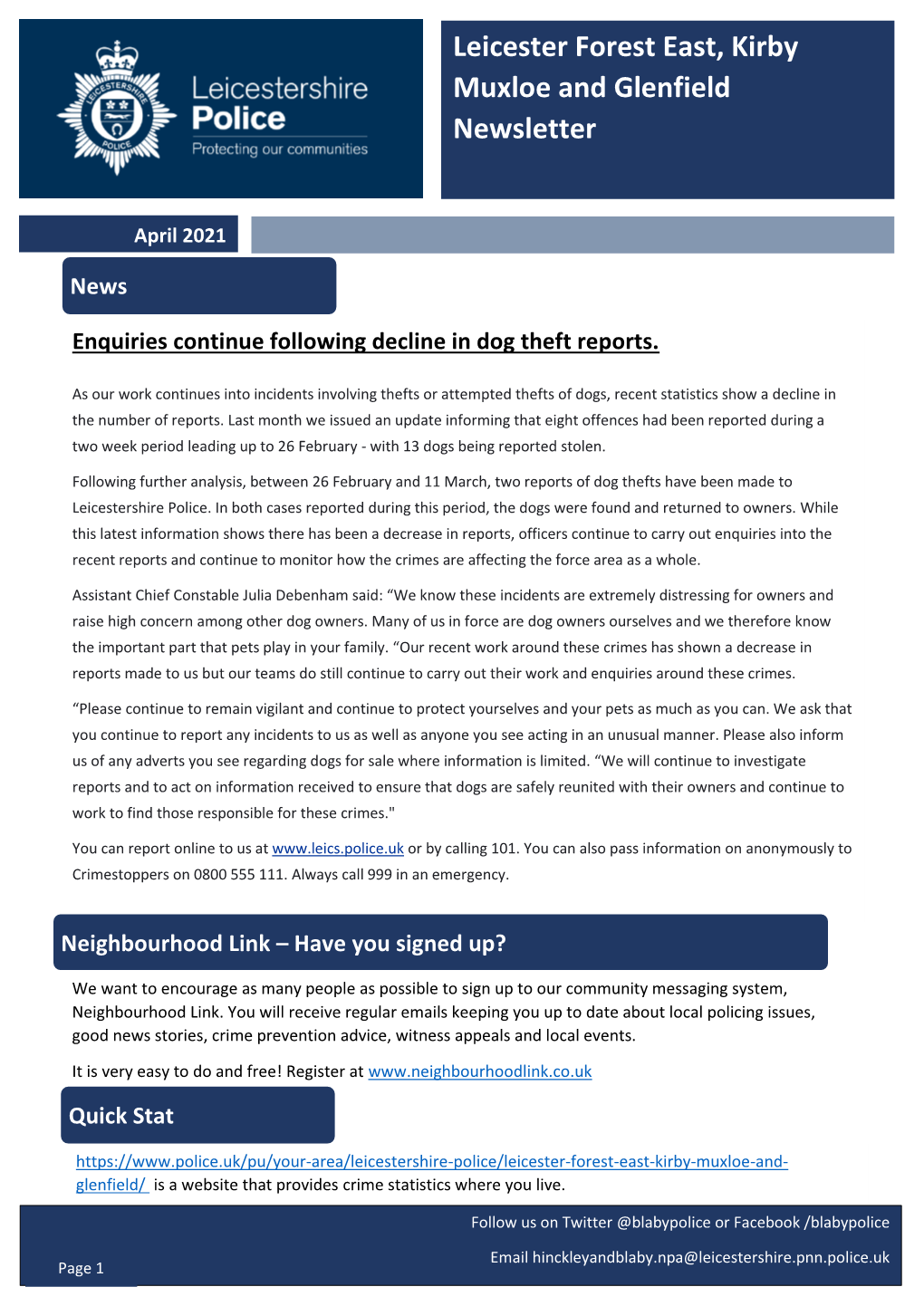 Leicester Forest East, Kirby Muxloe and Glenfield Newsletter