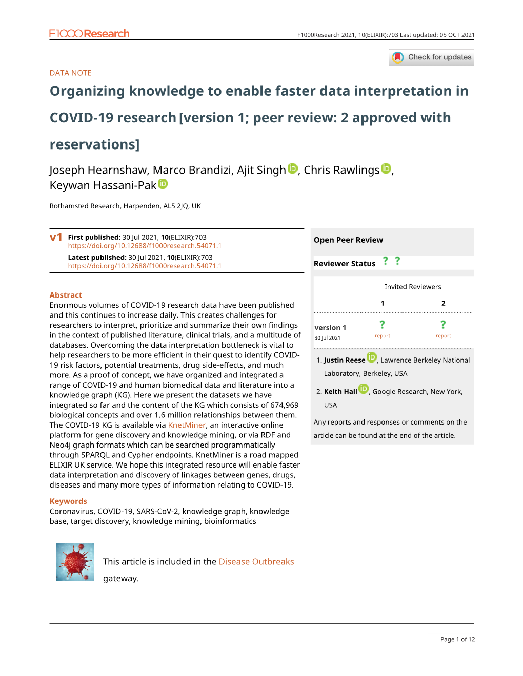 Organizing Knowledge to Enable Faster Data Interpretation in COVID