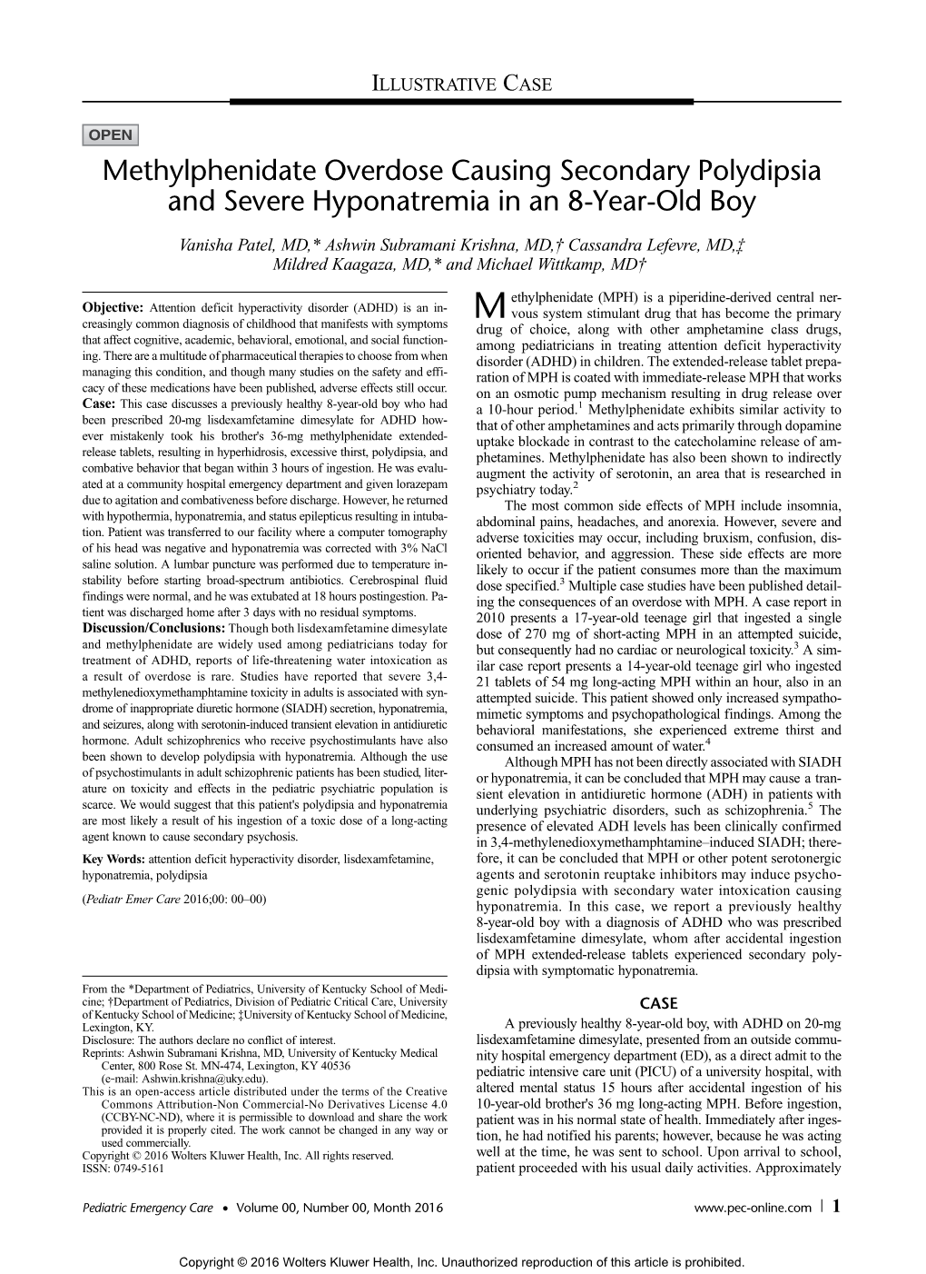 Methylphenidate Overdose Causing Secondary Polydipsia and Severe Hyponatremia in an 8-Year-Old Boy