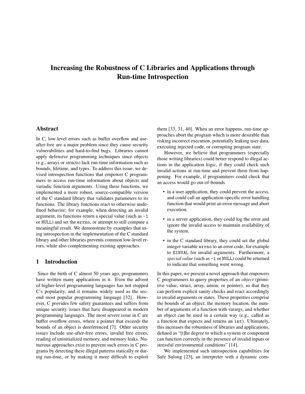 Increasing the Robustness of C Libraries and Applications Through Run-Time Introspection