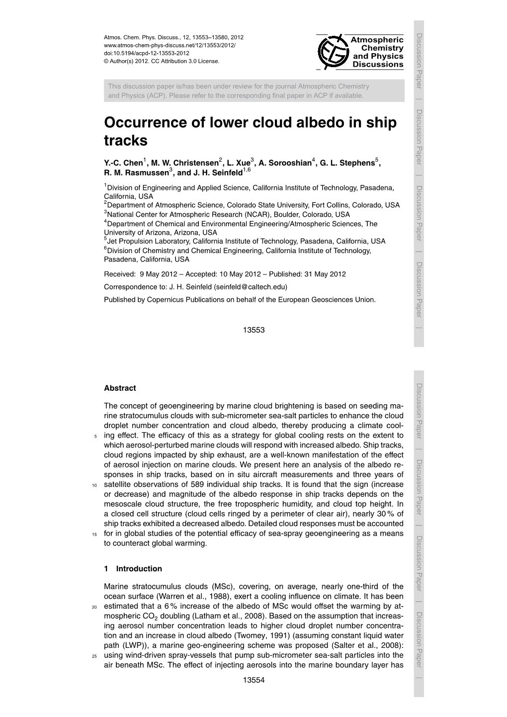 Occurrence of Lower Cloud Albedo in Ship Tracks