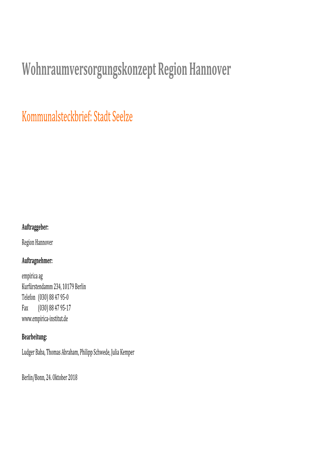 Kommunalsteckbrief Stadt Seelze