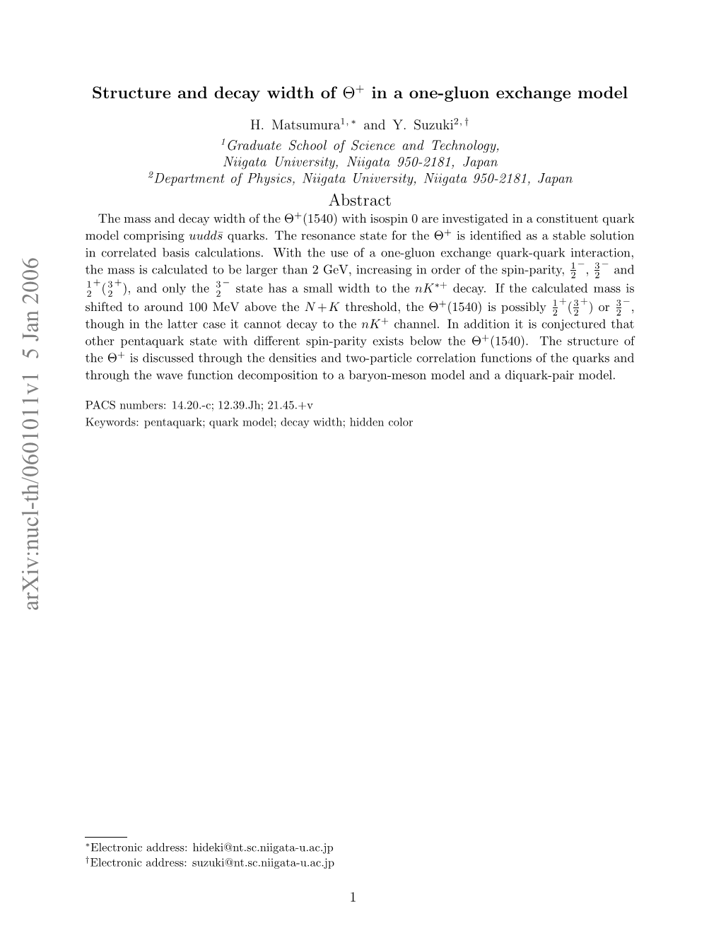 Structure and Decay Width Of\Theta^+ in a One-Gluon Exchange Model