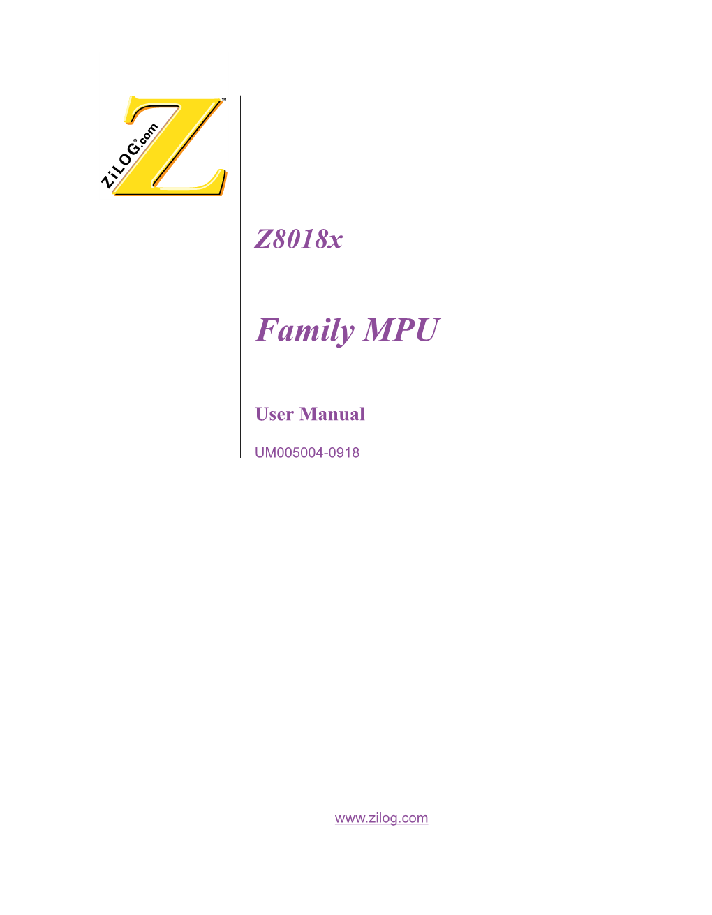 Z8018x Family MPU User Manual