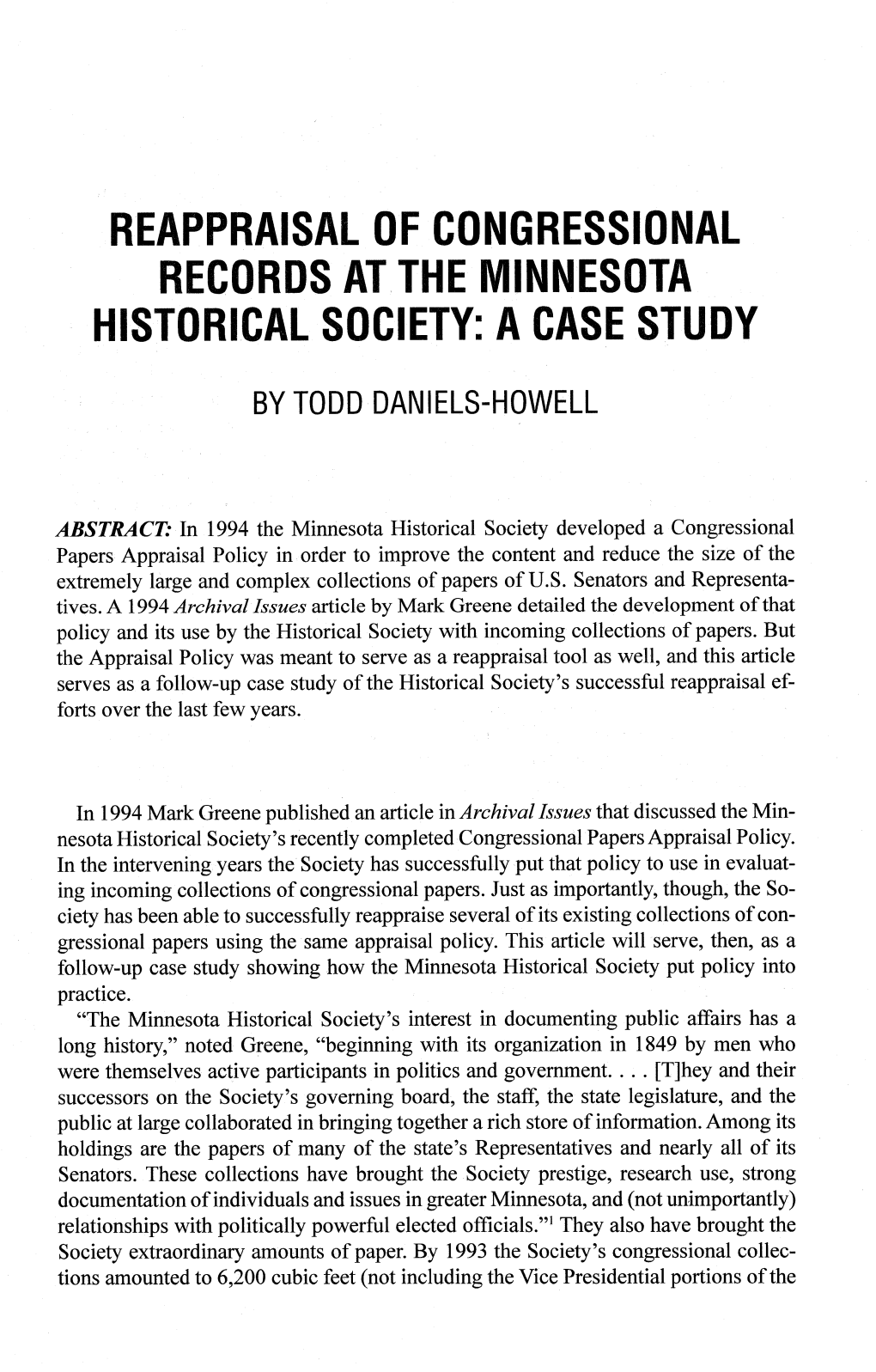 Reappraisal of Congressional Records at the Minnesota Historical Society: a Case Study