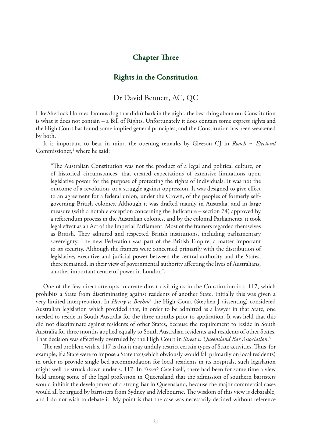 Chapter Three Rights in the Constitution Dr David Bennett, AC